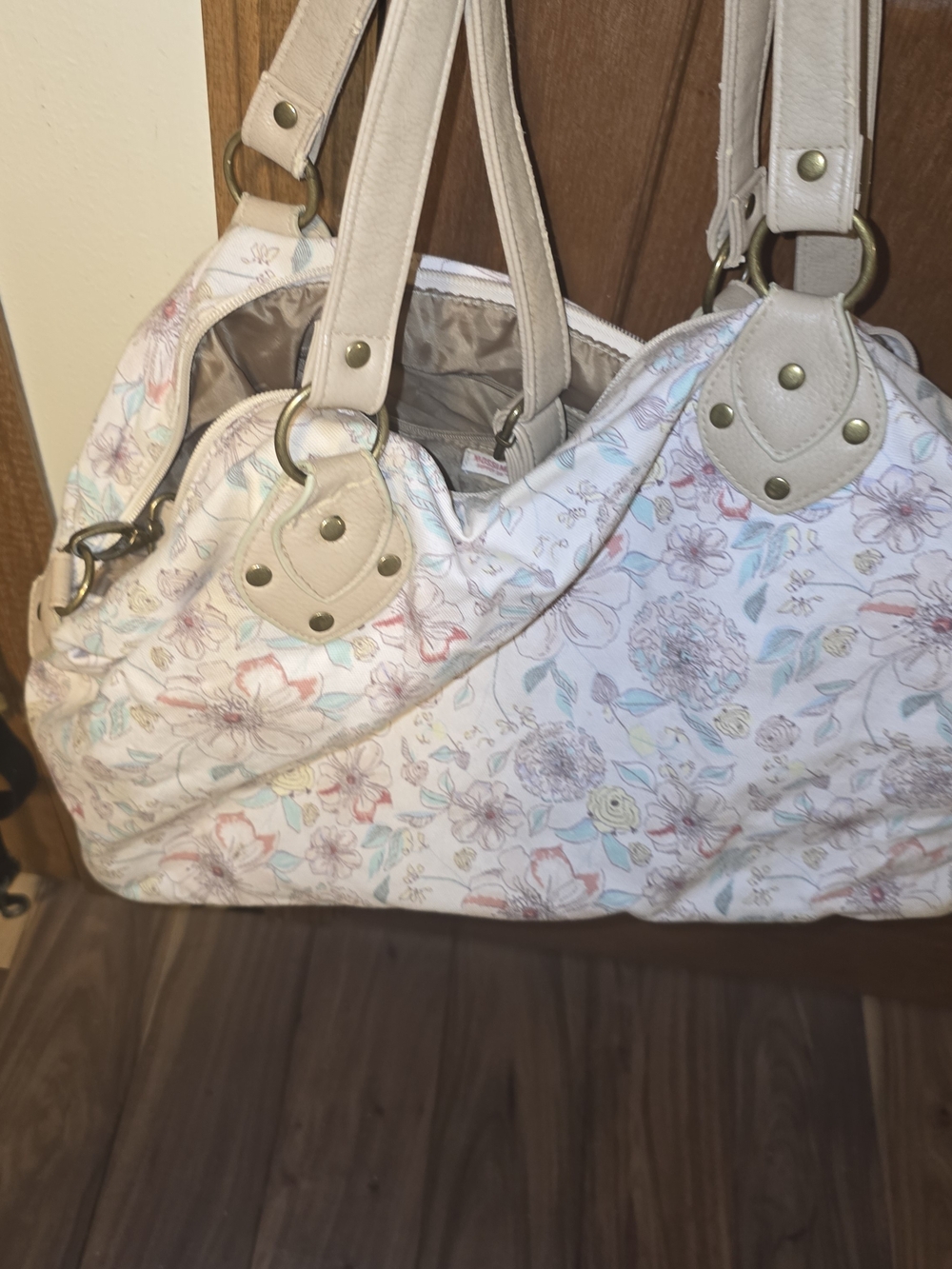 Mossimo Floral Shoulder Bag Purse Convertible Crossbody Cream Pink Canvas Travel - Picture 5 of 16